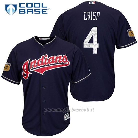 Maglia Baseball Uomo Cleveland Indians Coco Crisp 4 Blu 2017 Allenamento Primaverile Cool Base Giocatore